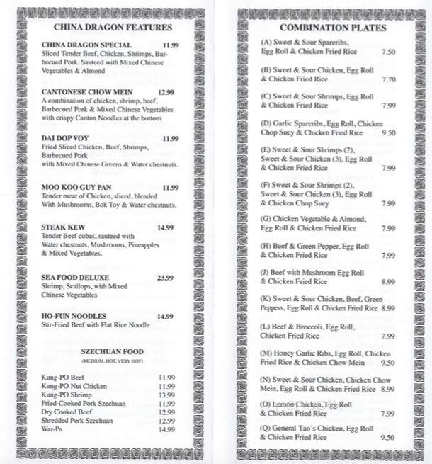 China Dragon Restaurant & Tavern - Niagara Falls, ON menu_pic