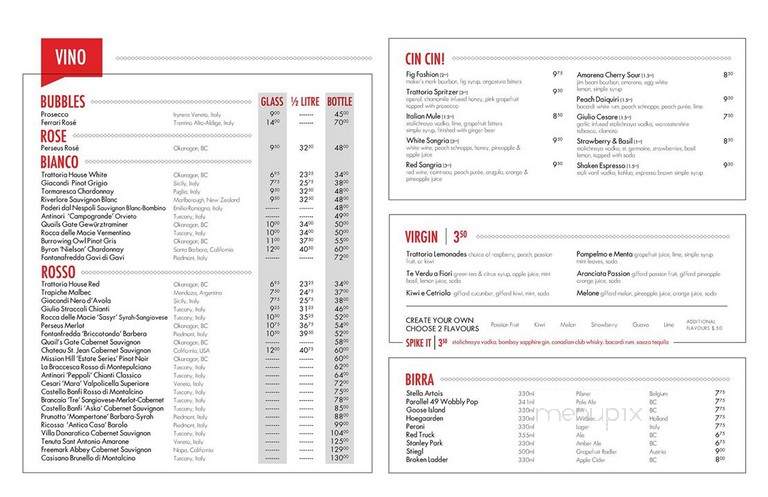 Trattoria Italian Kitchen - Vancouver, BC menu_pic
