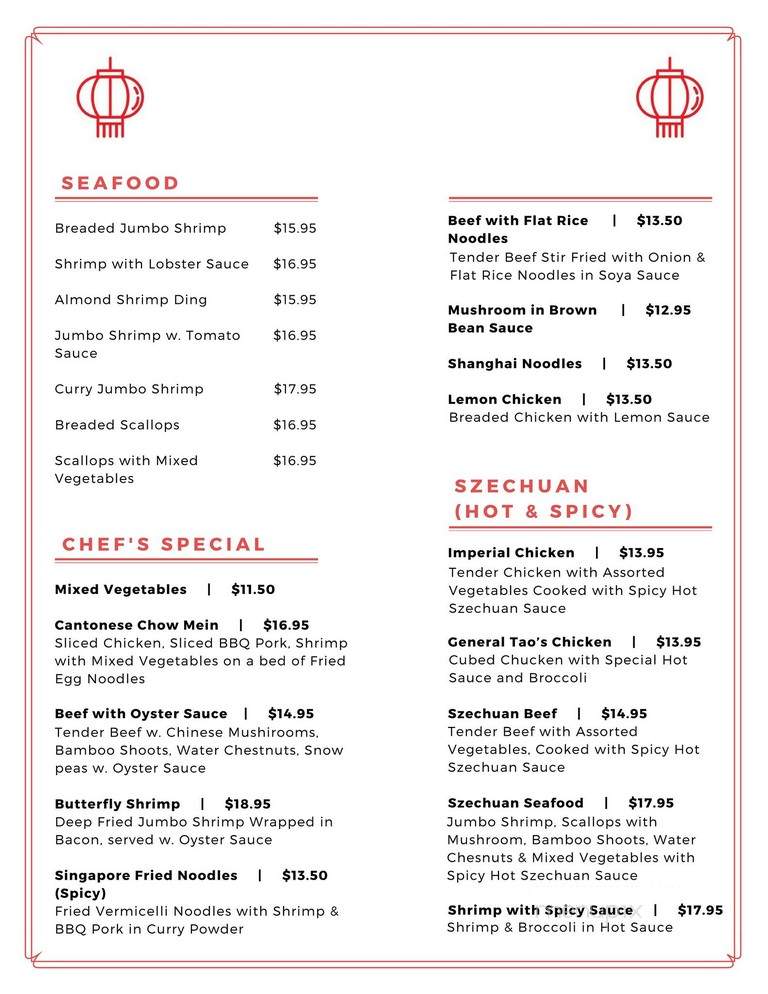 Jubilee Buffet - Fredericton, NB menu_pic