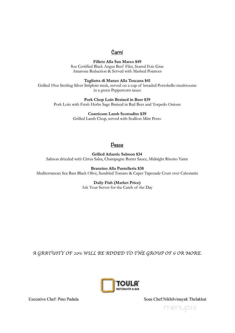 Toula Ristorante & Bar - Toronto, ON menu_pic