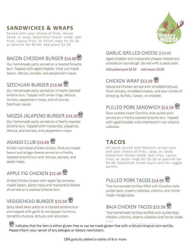 Thirsty Moose Pub - Prince George, BC menu_pic