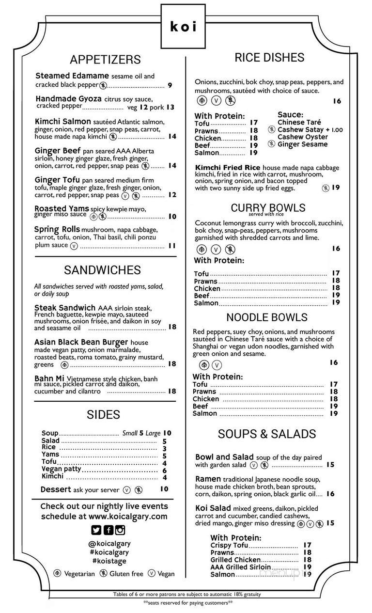 Cafe Koi - Calgary, AB menu_pic
