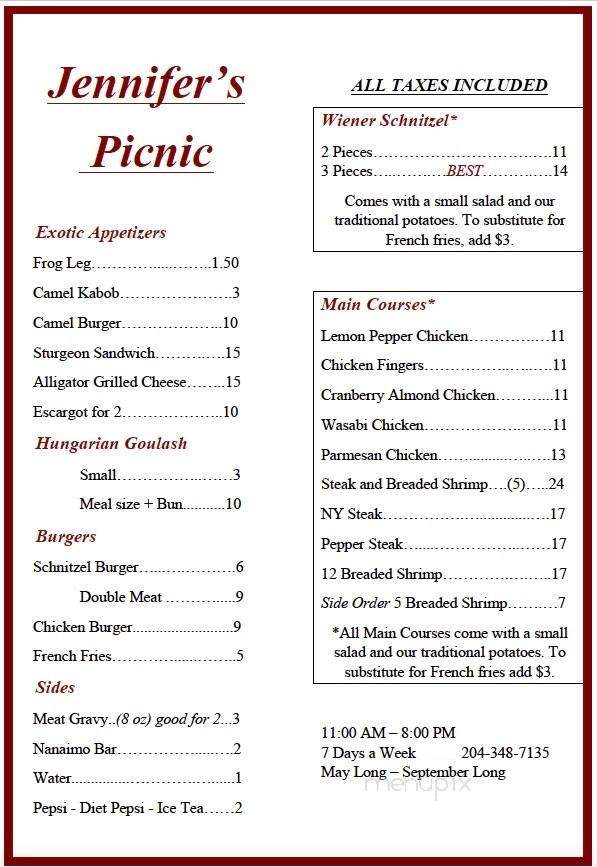 Jennifer's Dining Room - Seven Sisters Falls, MB menu_pic