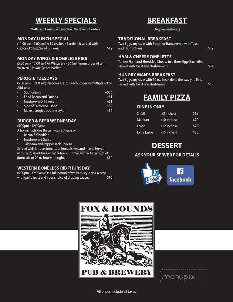 Fox and Hounds Pub and Brewery - Saskatoon, SK menu_pic