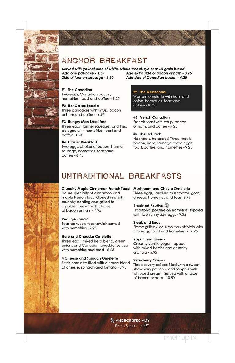 Anchor Inn Hotel - Little Current, ON menu_pic