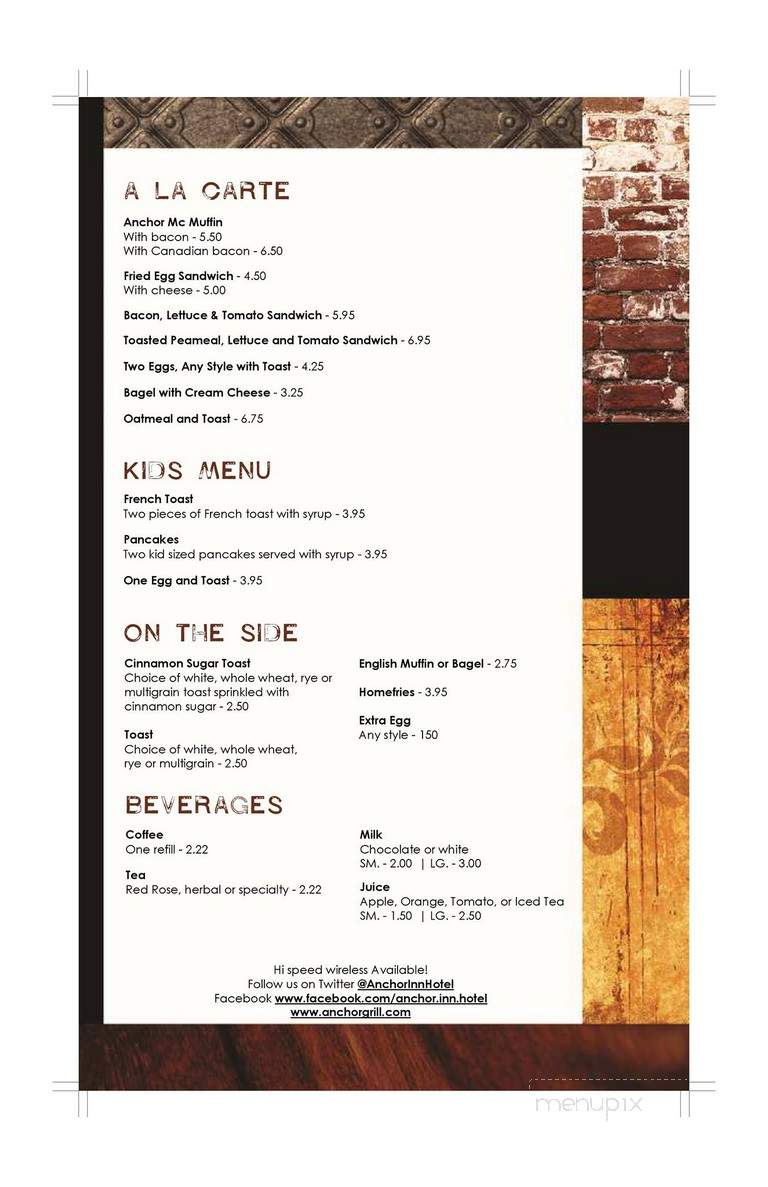 Anchor Inn Hotel - Little Current, ON menu_pic