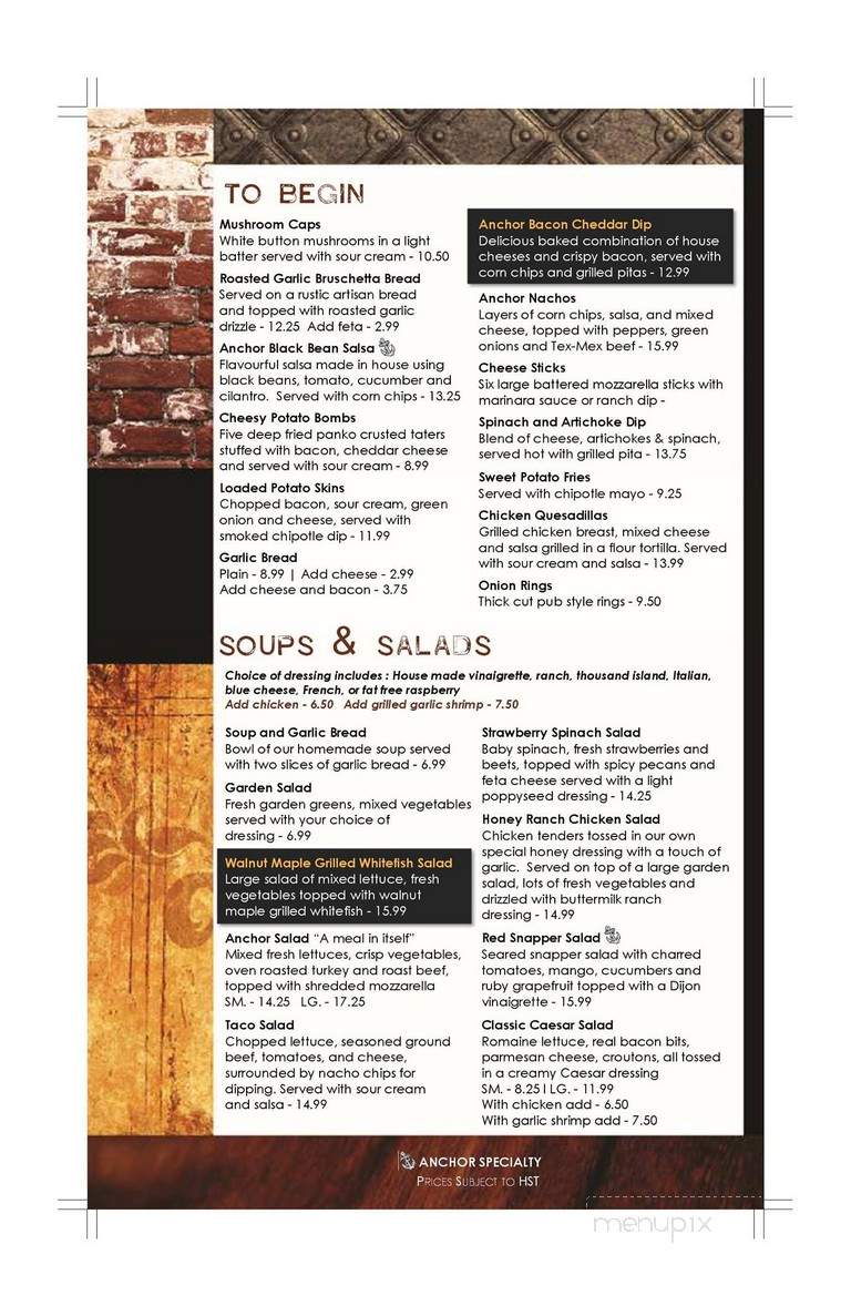 Anchor Inn Hotel - Little Current, ON menu_pic