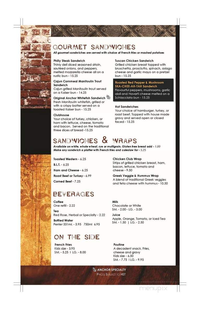 Anchor Inn Hotel - Little Current, ON menu_pic