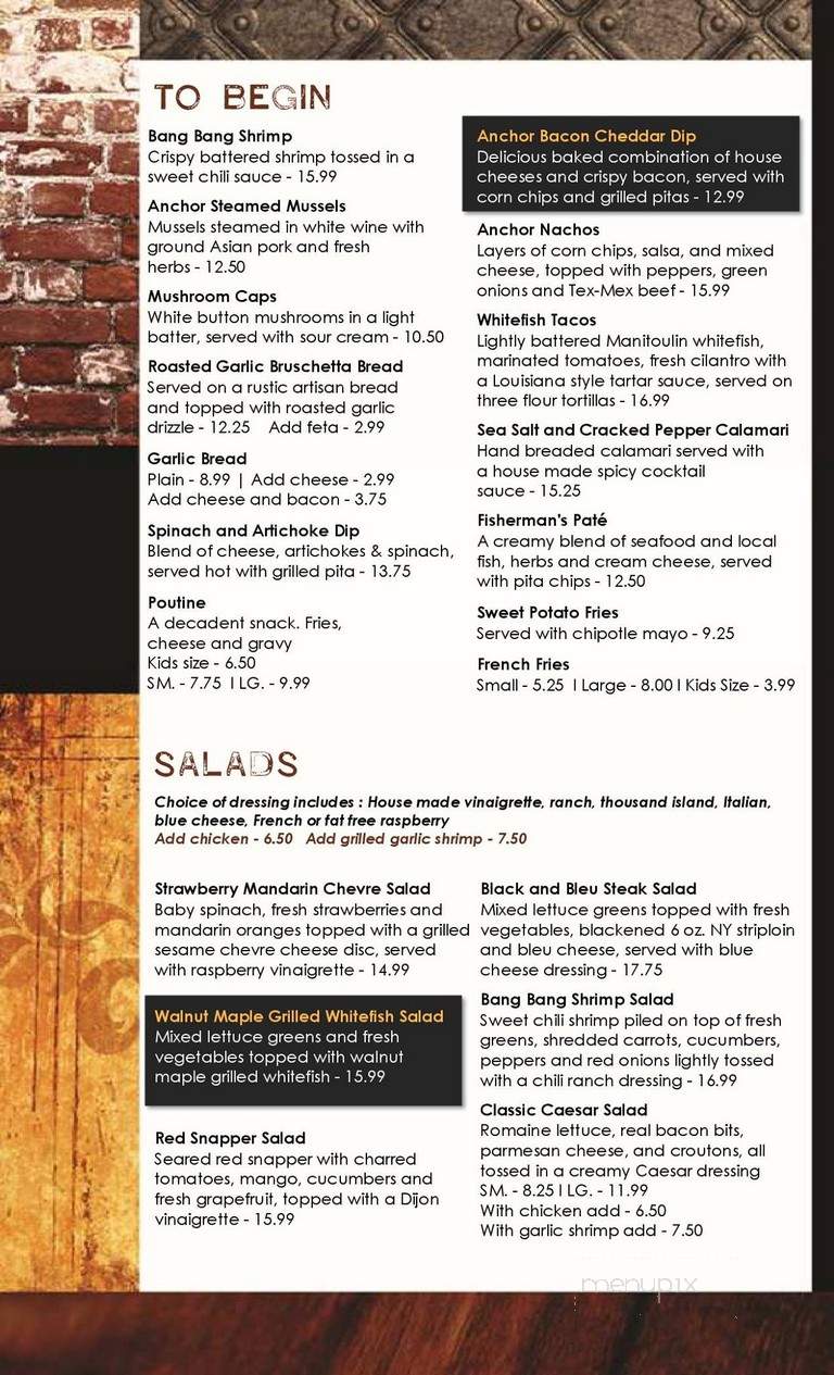 Anchor Inn Hotel - Little Current, ON menu_pic