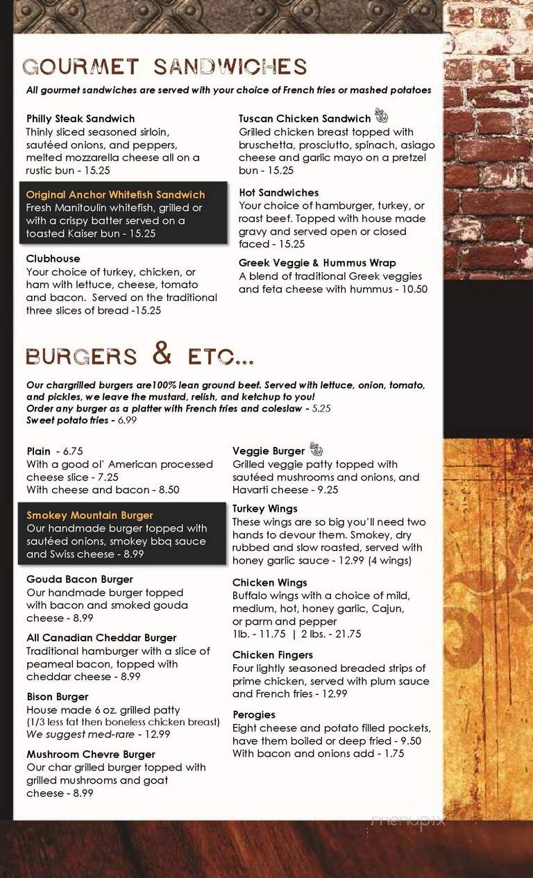 Anchor Inn Hotel - Little Current, ON menu_pic