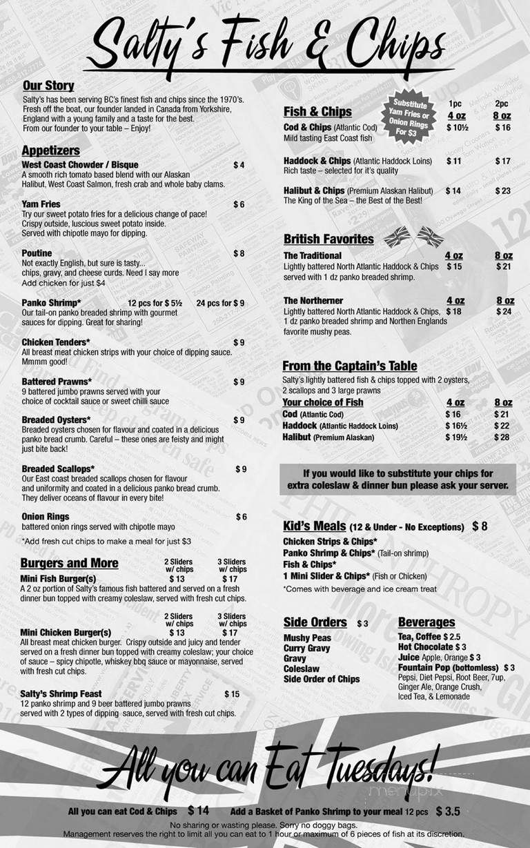 Salty's Fish & Chips - Langford, BC menu_pic