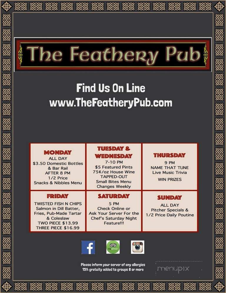 Feathery Pub - Saint Catharines, ON menu_pic