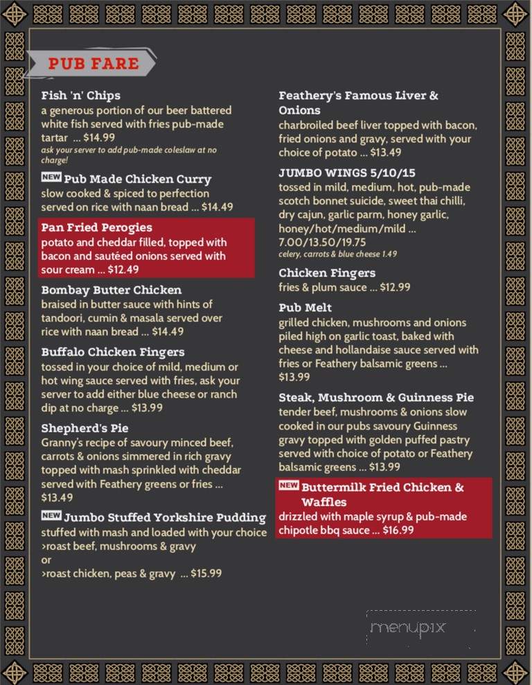 Feathery Pub - Saint Catharines, ON menu_pic