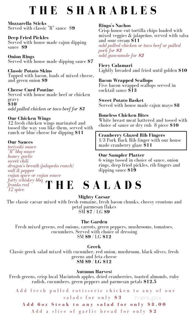 Ringo's Grill - Fredericton, NB menu_pic