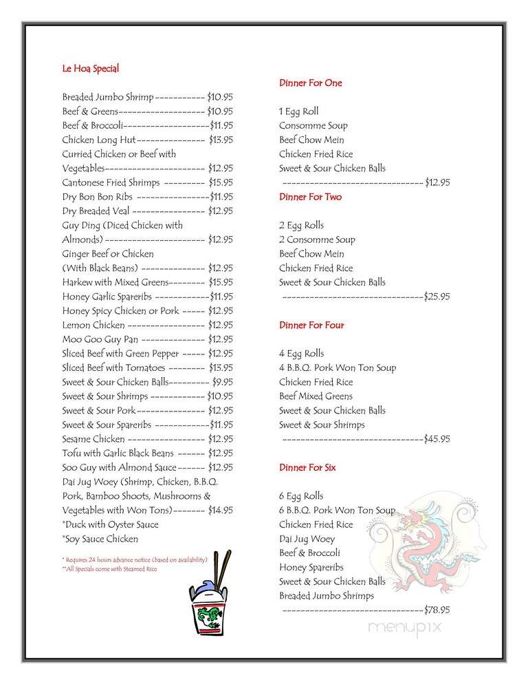 Le Hoa Oriental Restaurant - Fort Frances, ON menu_pic
