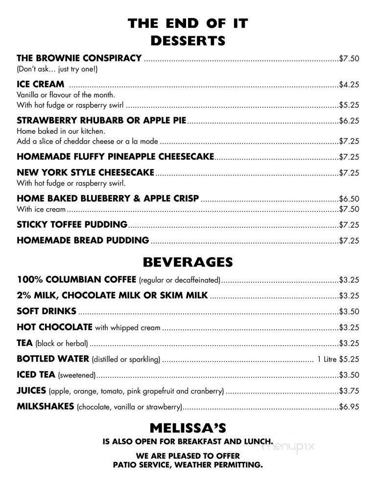 Melissa's Restaurant & Bar - Banff, AB menu_pic