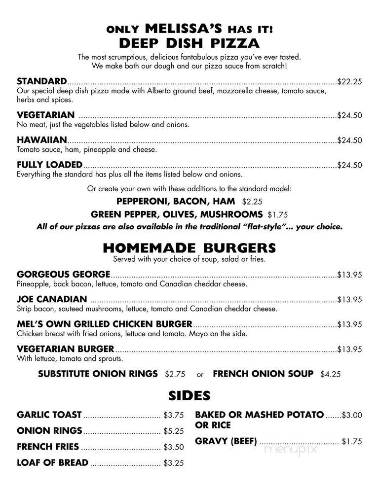 Melissa's Restaurant & Bar - Banff, AB menu_pic