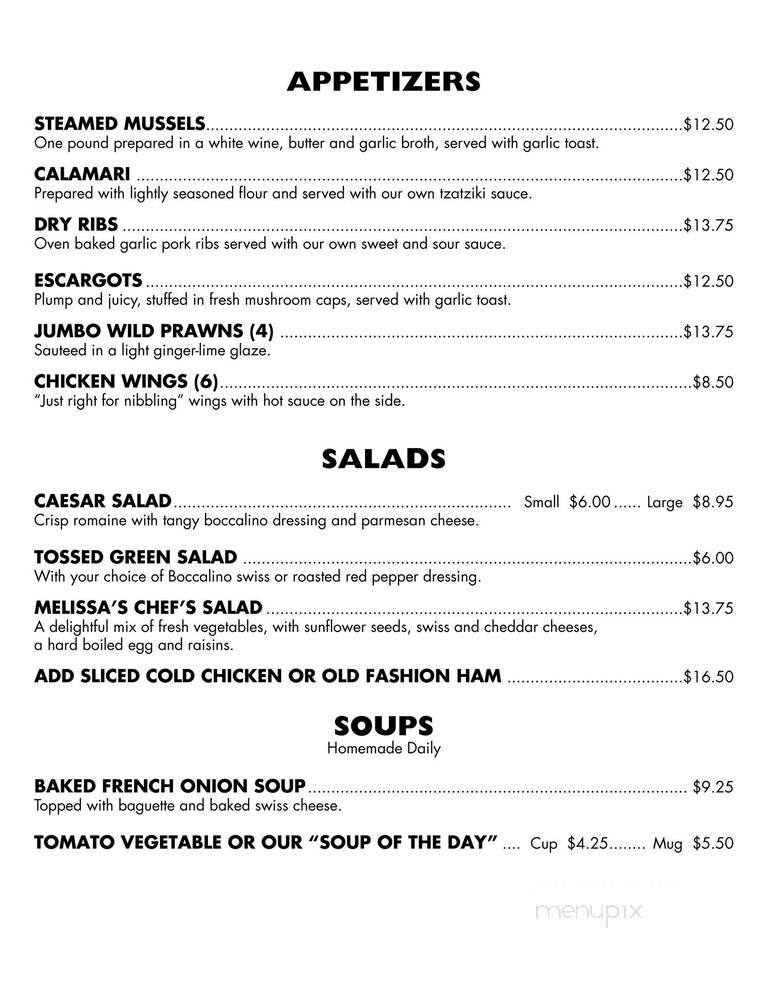 Melissa's Restaurant & Bar - Banff, AB menu_pic