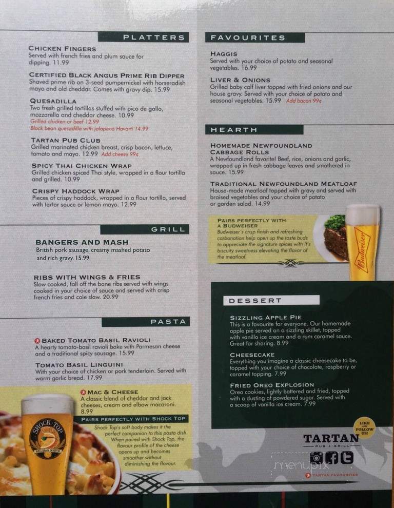The Tartan Dining Lounge - Oshawa, ON menu_pic