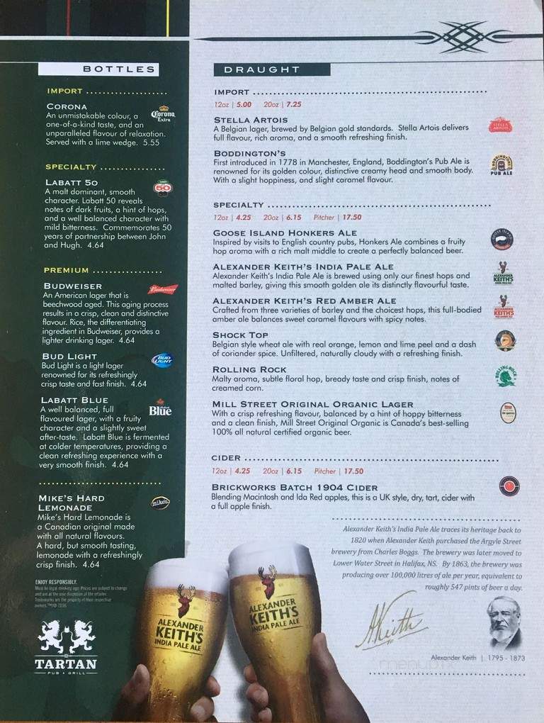 The Tartan Dining Lounge - Oshawa, ON menu_pic