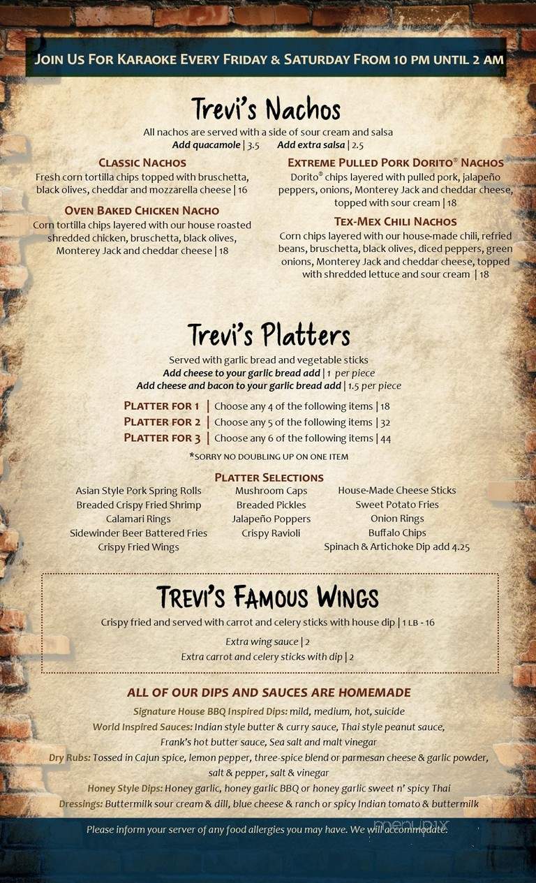 Trevi Tavern - Greater Sudbury, ON menu_pic