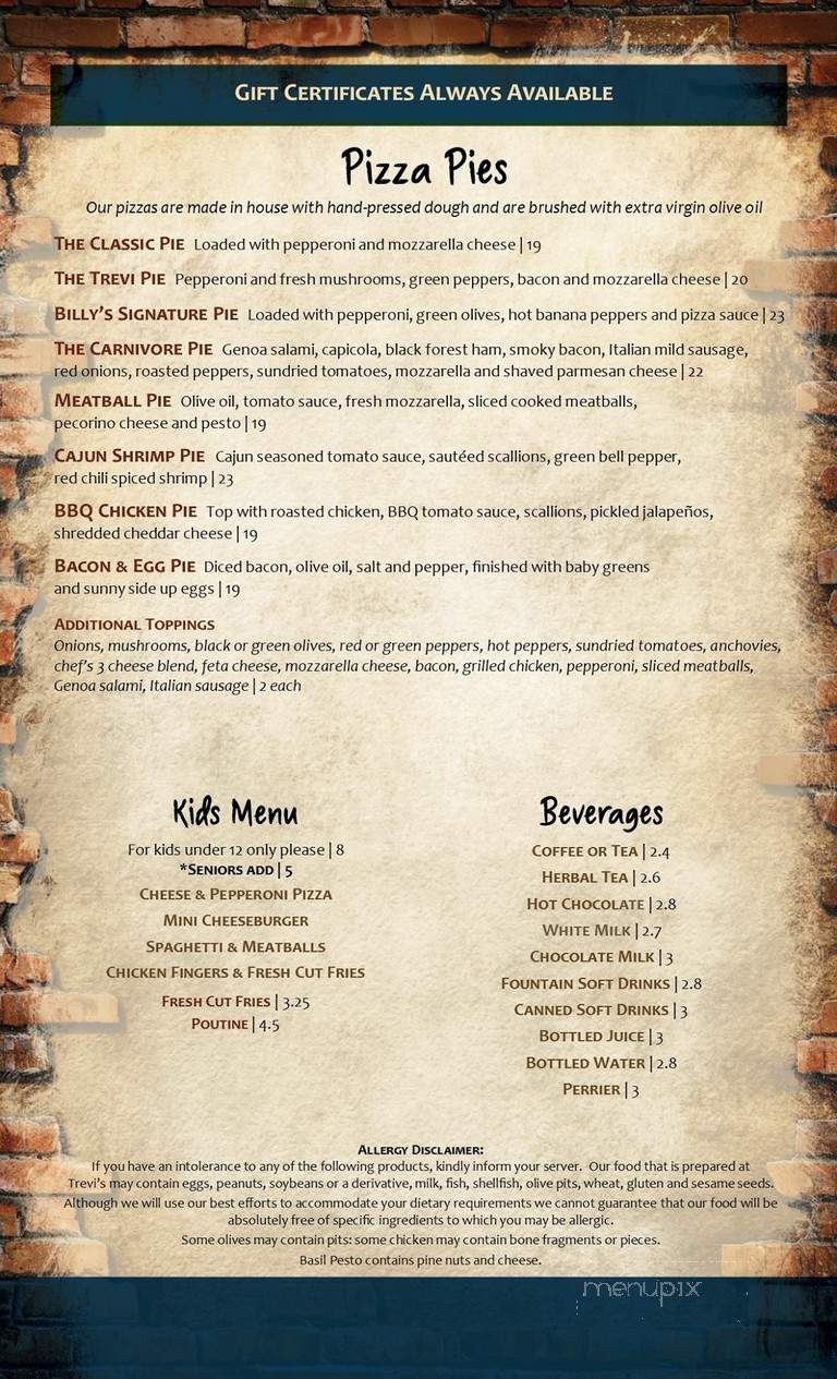 Trevi Tavern - Greater Sudbury, ON menu_pic