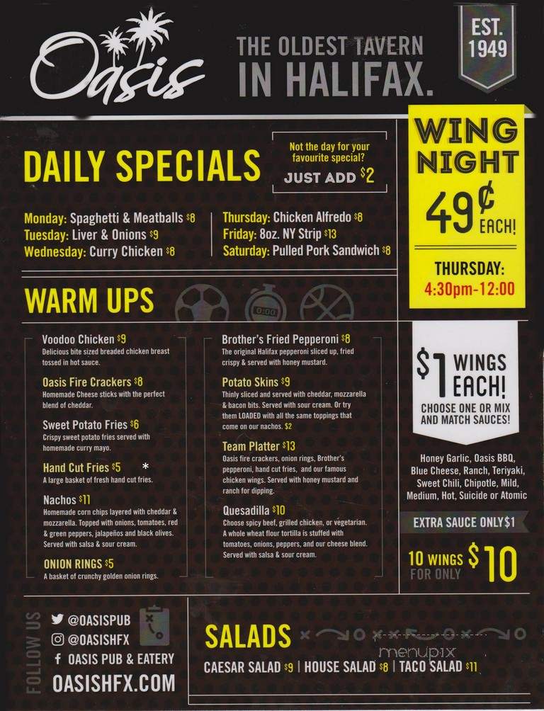 Oasis Pub & Eatery - Halifax, NS menu_pic