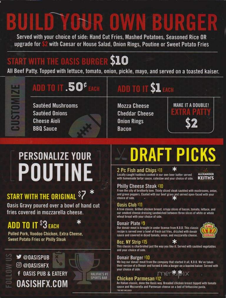 Oasis Pub & Eatery - Halifax, NS menu_pic