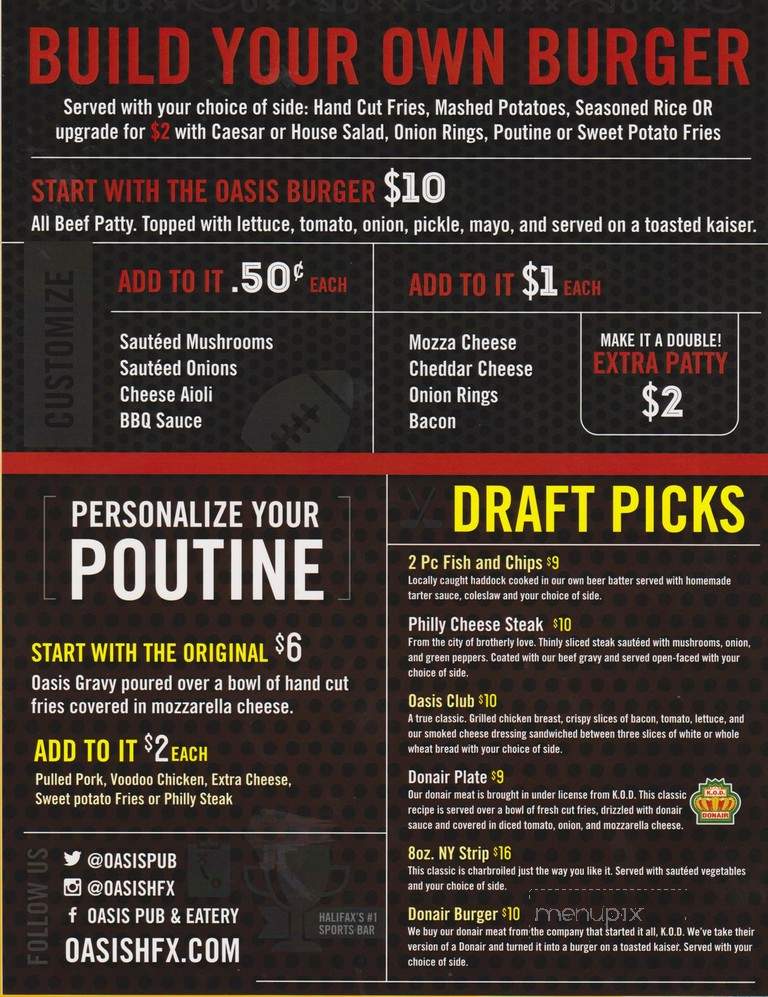 Oasis Pub & Eatery - Halifax, NS menu_pic