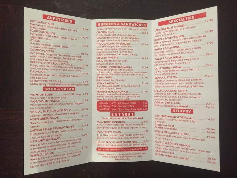 The Old Elevator - Fernie, BC menu_pic