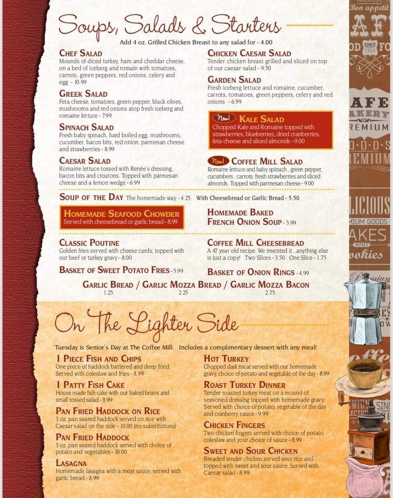 The Coffee Mill Restaurant - Fredericton, NB menu_pic