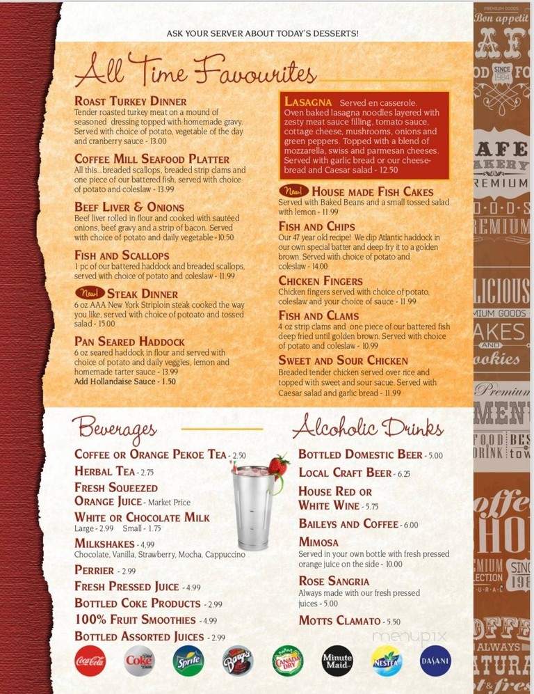 The Coffee Mill Restaurant - Fredericton, NB menu_pic