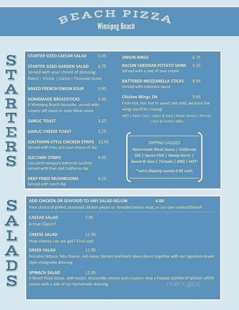 Menu of Pizza Place Winnipeg Beach in Winnipeg Beach, MB R0C 3G0