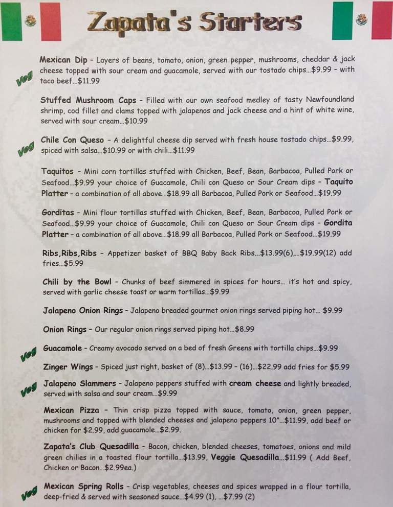 Zapata's Mexican Restaurant - Saint John's, NL menu_pic