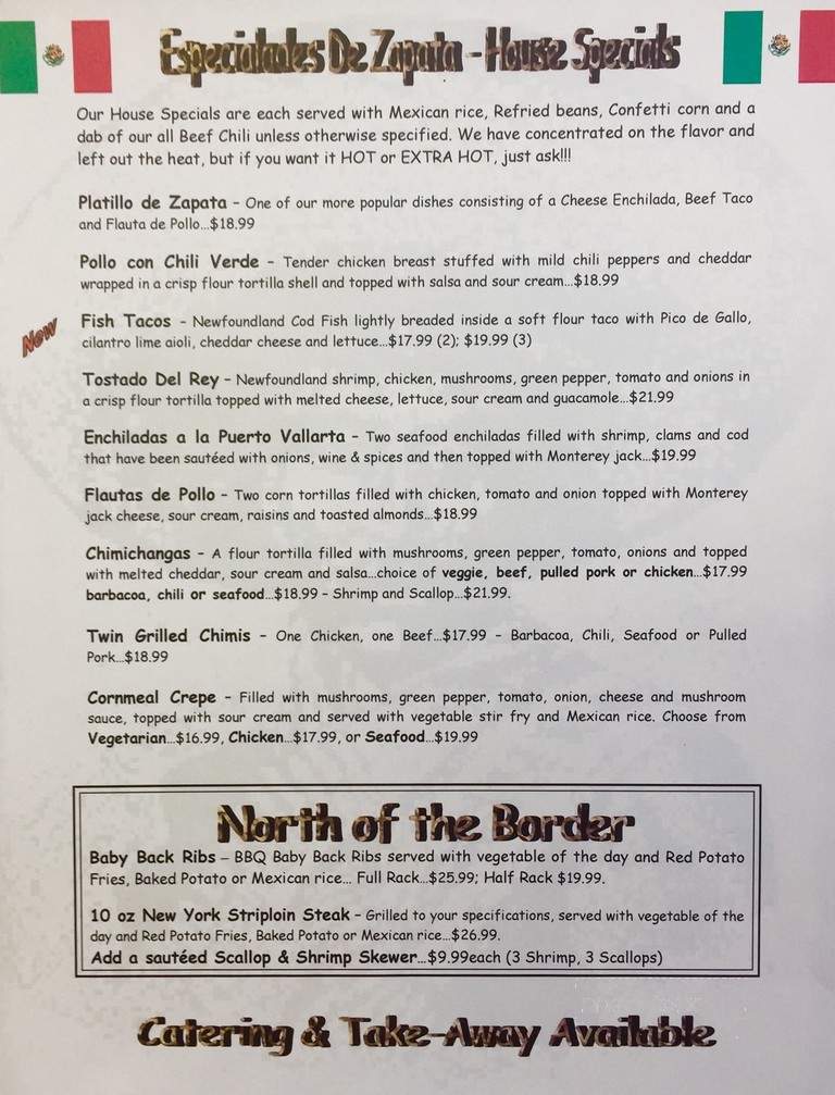 Zapata's Mexican Restaurant - Saint John's, NL menu_pic