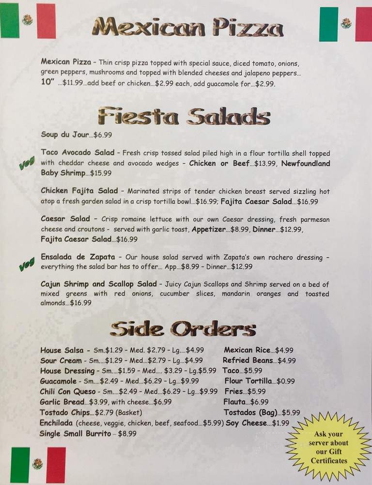 Zapata's Mexican Restaurant - Saint John's, NL menu_pic