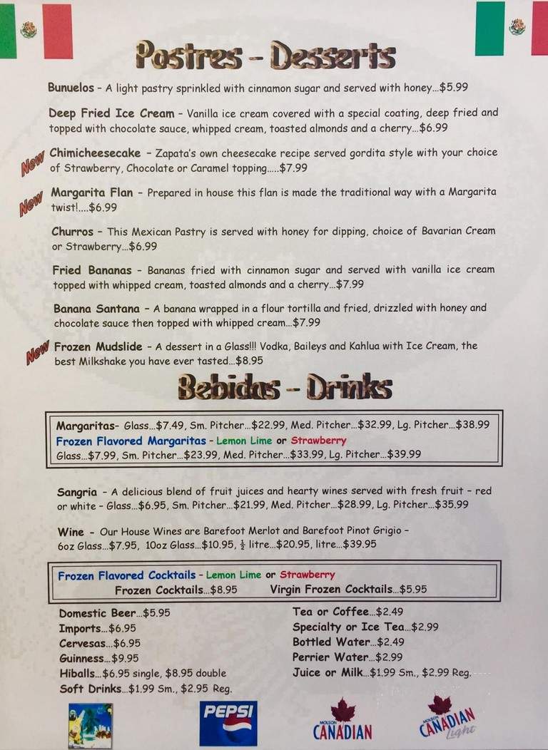 Zapata's Mexican Restaurant - Saint John's, NL menu_pic