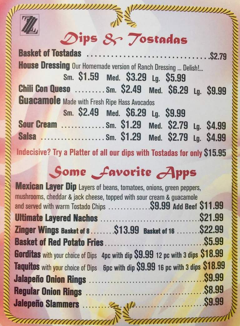 Zapata's Mexican Restaurant - Saint John's, NL menu_pic