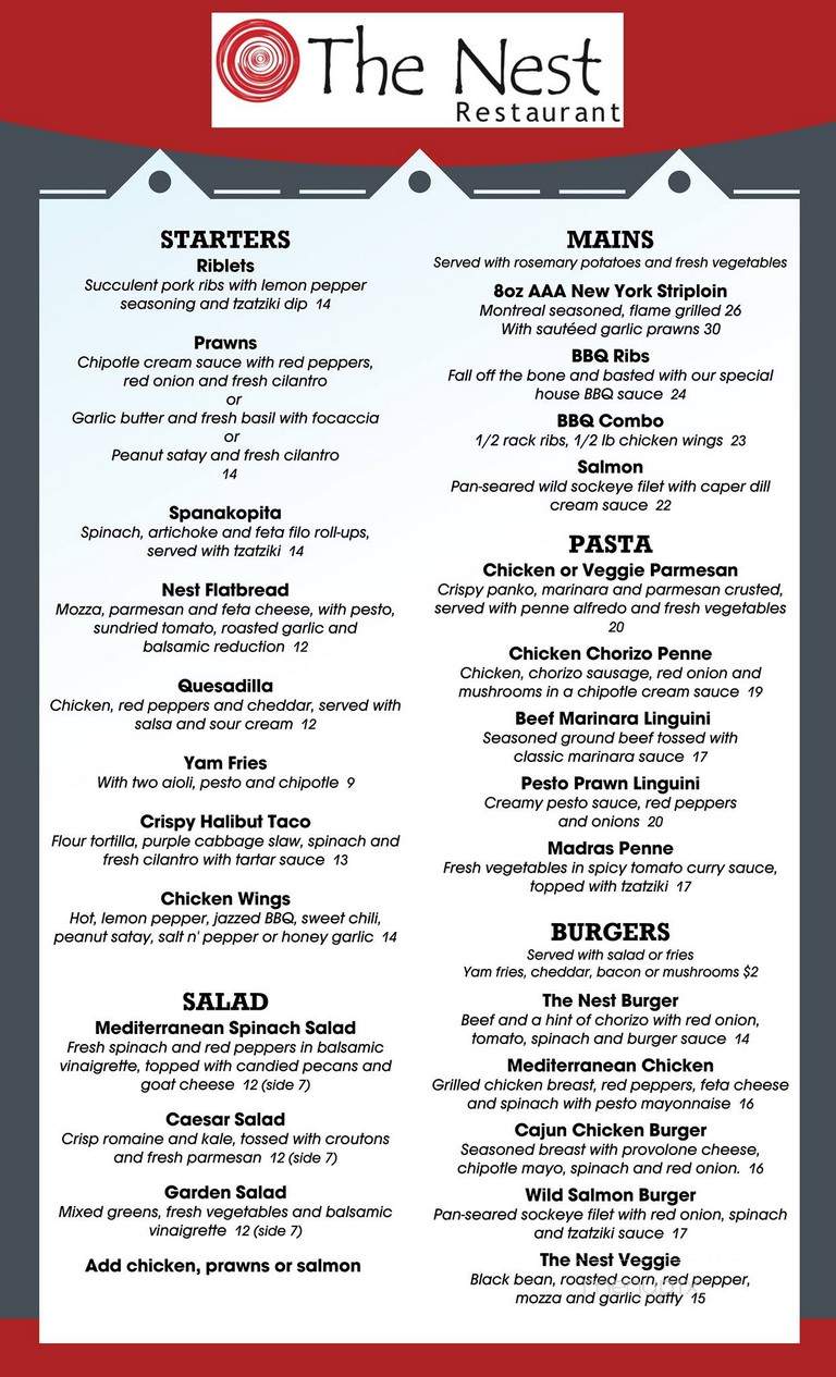 The Nest Restaurant - Squamish, BC menu_pic