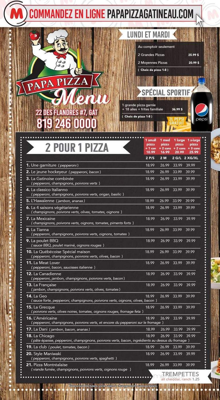 Pizza Papa - Gatineau, QC menu_pic