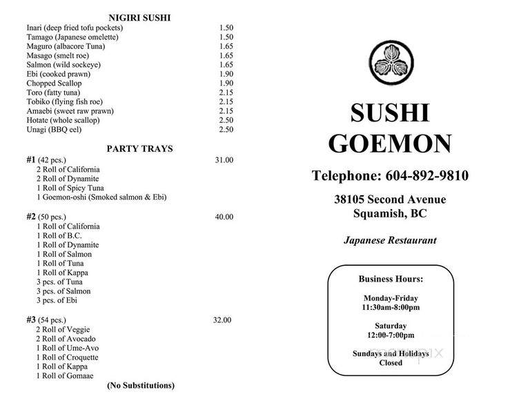 Sushi Goemon - Squamish, BC menu_pic
