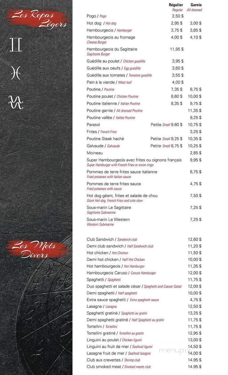 Restaurant Le Sagittaire Enr - Saint-Henri-De-Levis, QC menu_pic