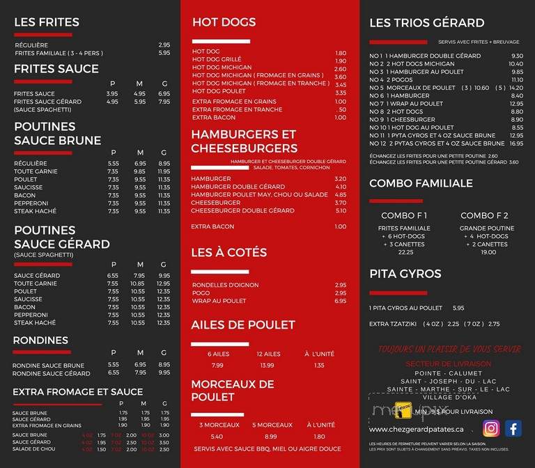 Chez Gerard Patates Frites - Laval, QC menu_pic