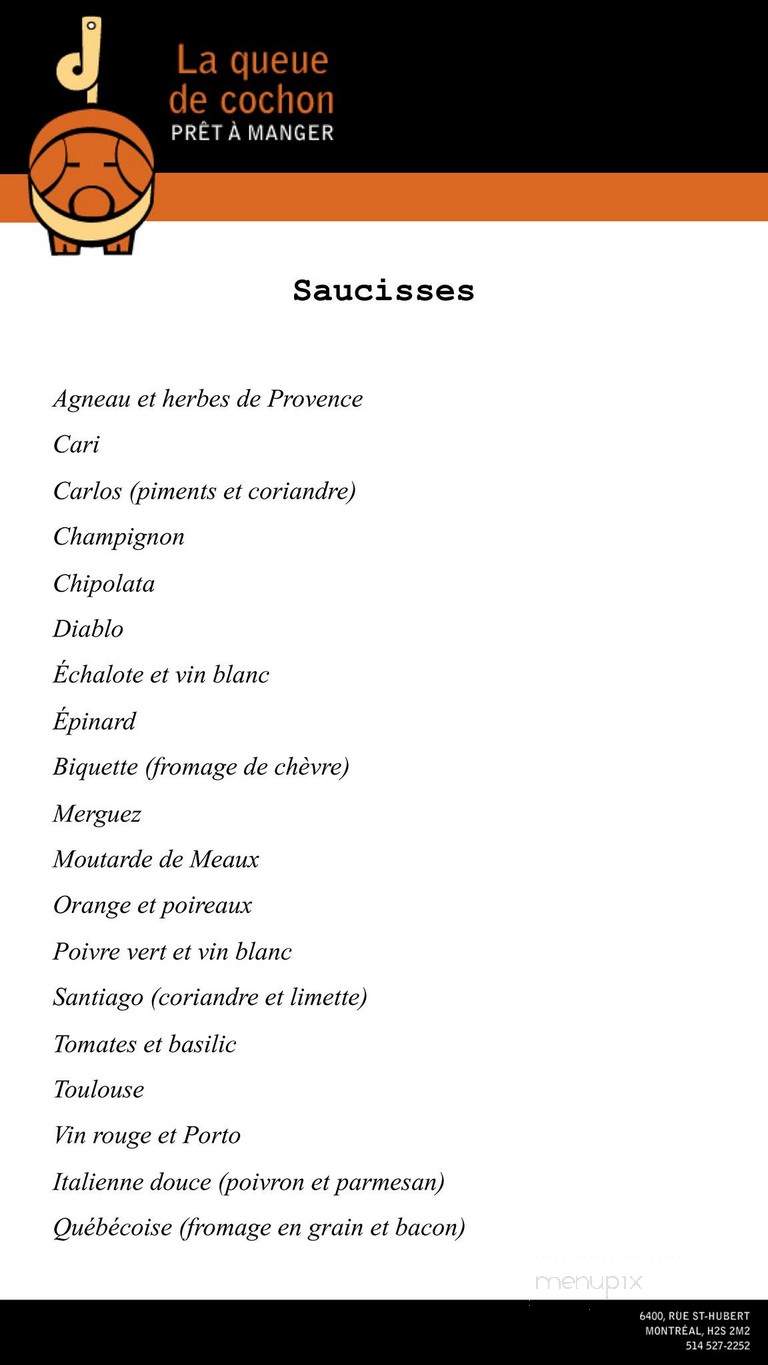 La queue de cochon - Montreal, QC menu_pic