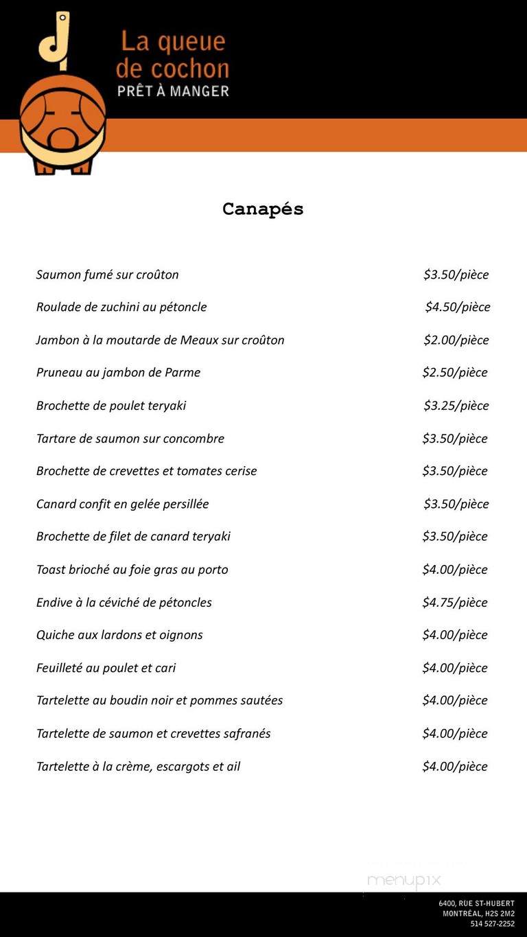 La queue de cochon - Montreal, QC menu_pic