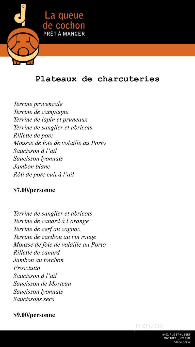 La queue de cochon - Montreal, QC menu_pic