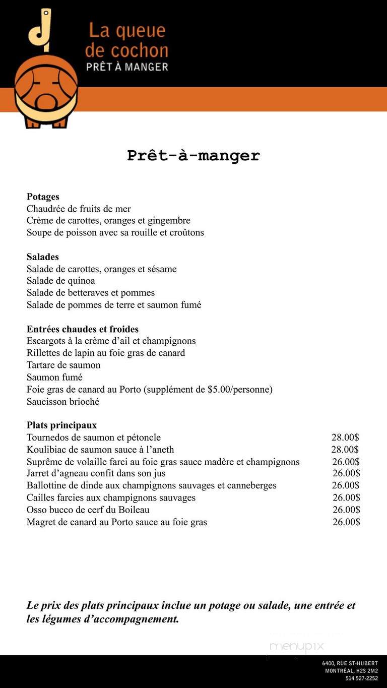 La queue de cochon - Montreal, QC menu_pic