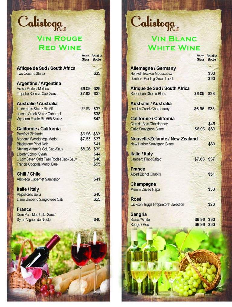 Calistoga Grill - Pointe-Claire, QC menu_pic