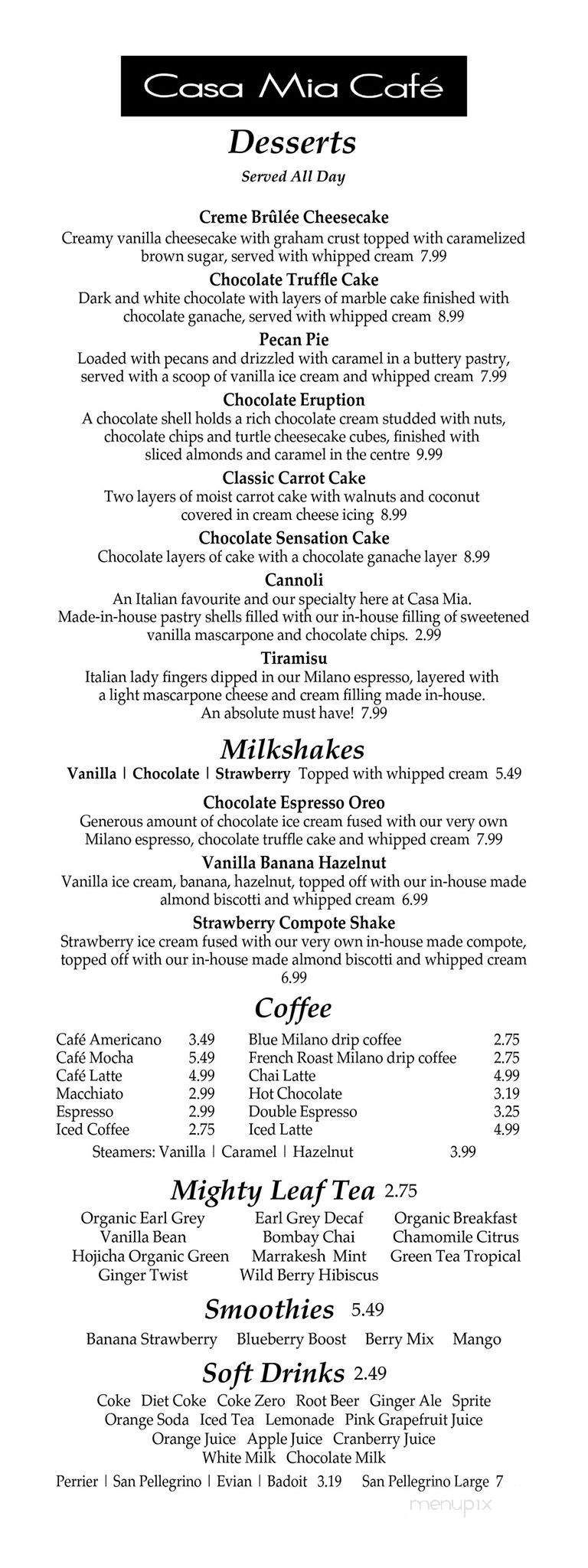 Casa Mia Cafe - Charlottetown, PE menu_pic