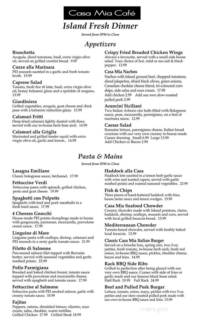 Casa Mia Cafe - Charlottetown, PE menu_pic